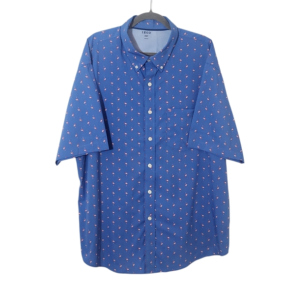 Izod Blue Short Sleeve Button Down Shirt with Flamingo Print Size 2XL Tall - Picture 1 of 8